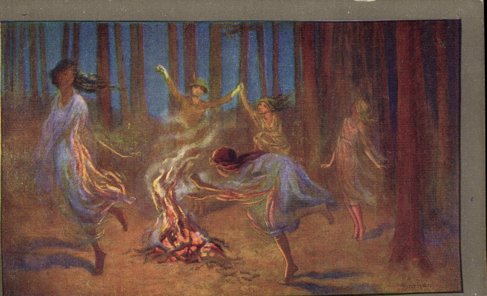 CPA Fantaisie Illustrateur The fire dance 