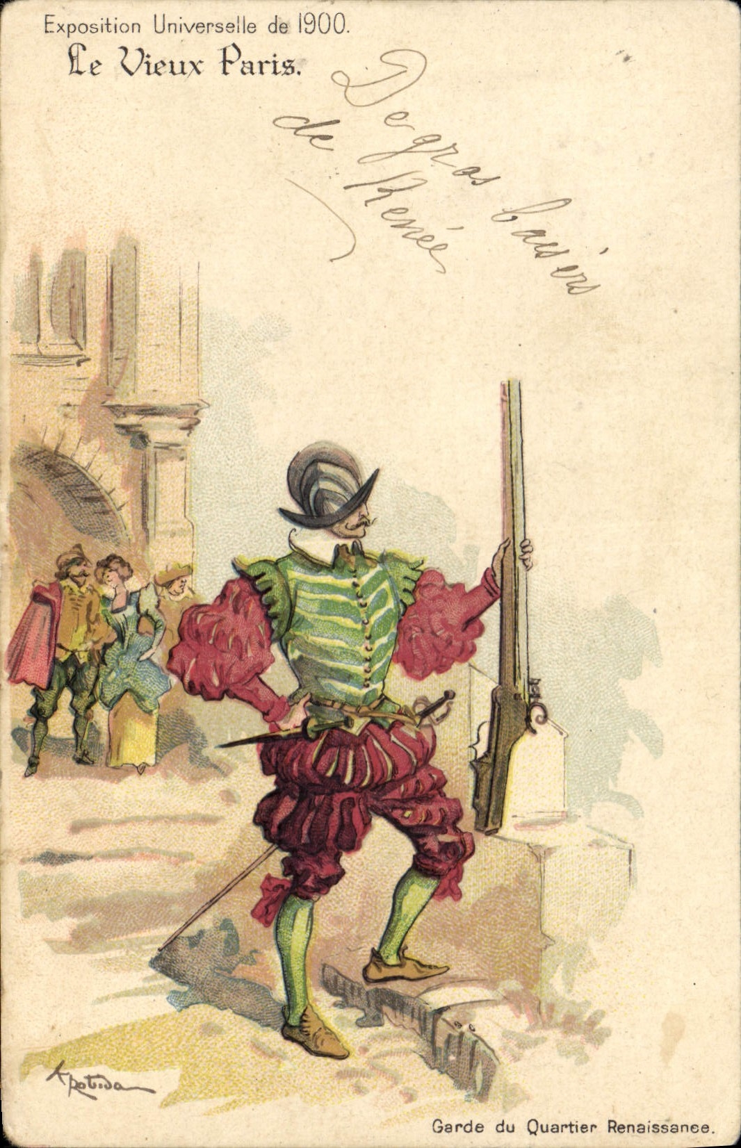 CPA Fantaisie Illustrateur Le Vieux Paris Exposition universelle de 1900 Garde du Quartier Renaissance 