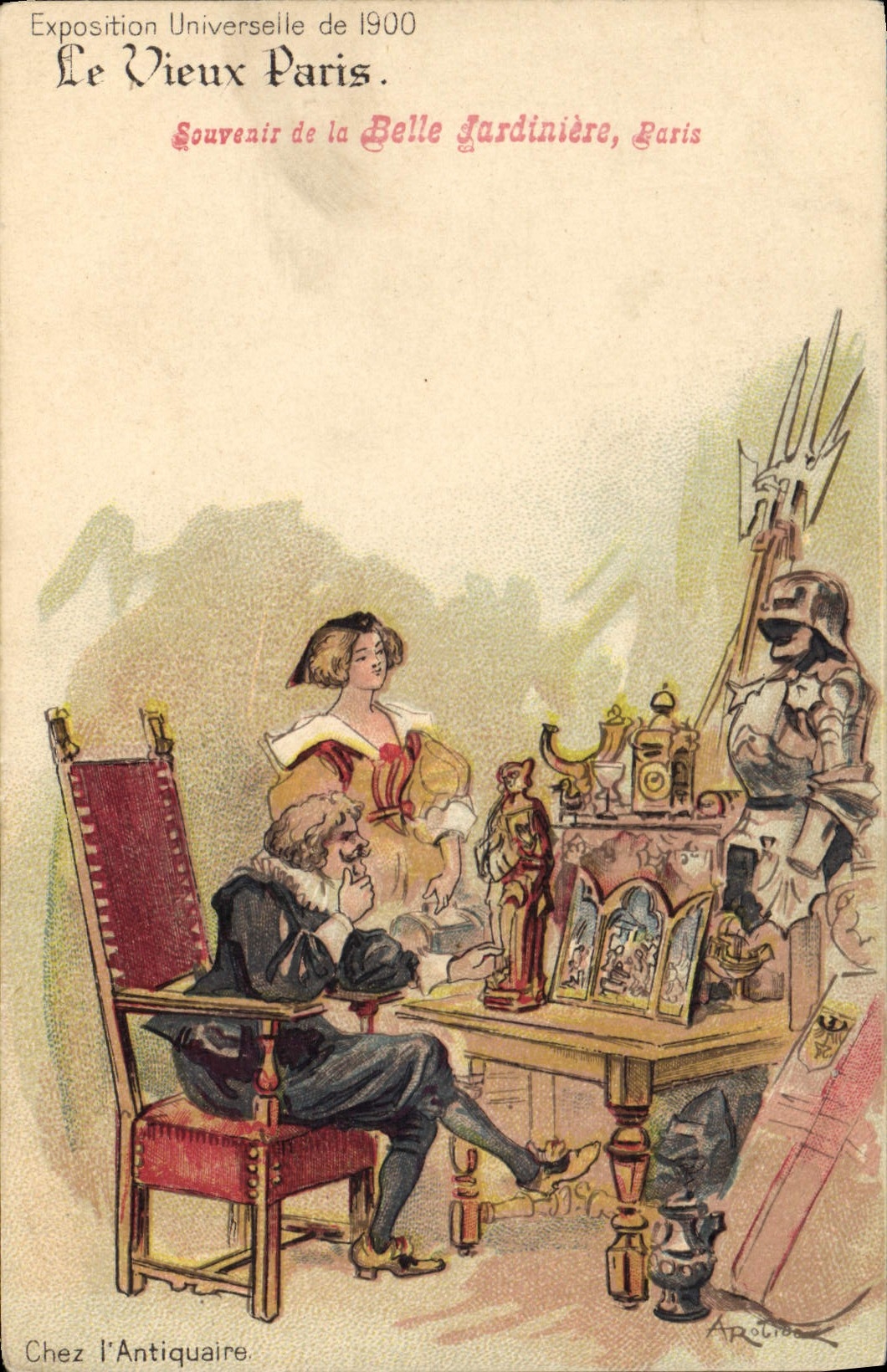 CPA Fantaisie Illustrateur Le Vieux Paris Exposition Universelle de 1900 Chez l'antiquaire 