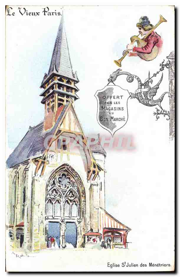 CPA Fantaisie Illustrateur Le Vieux Paris Eglise St Julien des Menetriers