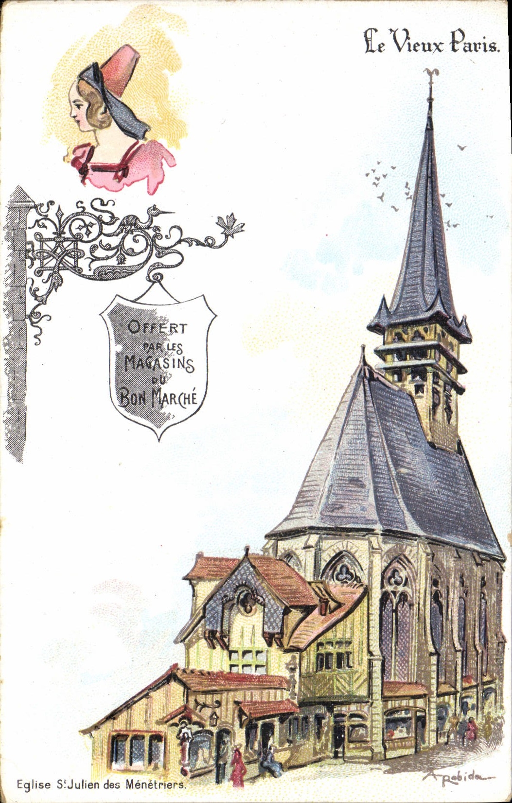 CPA Fantaisie Illustrateur Le Vieux Paris Eglise St Julien des Menetriers 