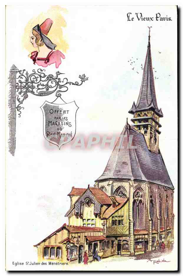 CPA Fantaisie Illustrateur Le Vieux Paris Eglise St Julien des Menetriers 