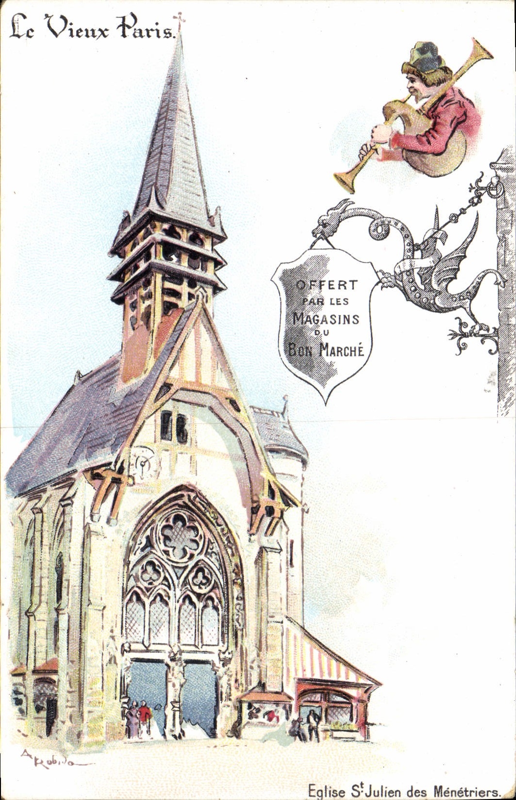 CPA Fantaisie Illustrateur Le Vieux Paris Eglise St Julien des Menetriers
