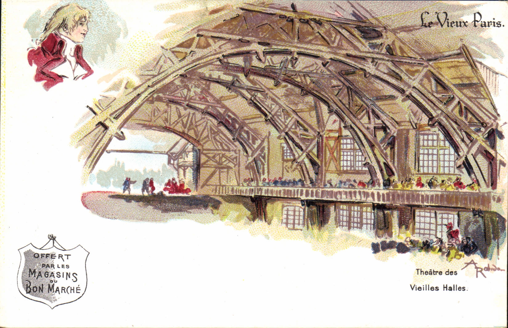 CPA Fantaisie Illustrateur Le Vieux Paris Theatre des Vieilles Halles 