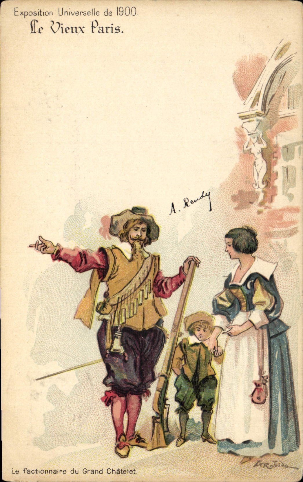 CPA Fantaisie Illustrateur Le Vieux Paris Exposition universelle de 1900 Le factionnaire du Grand Chatelet 