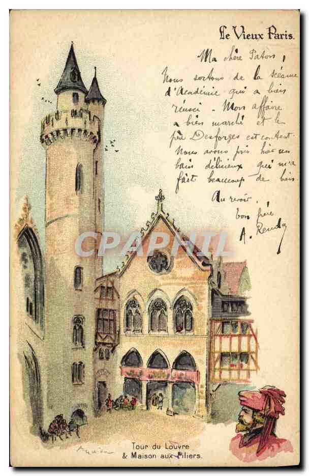 CPA Fantaisie Illustrateur Le Vieux Paris Tour du Louvre Et Maison aux Piliers 