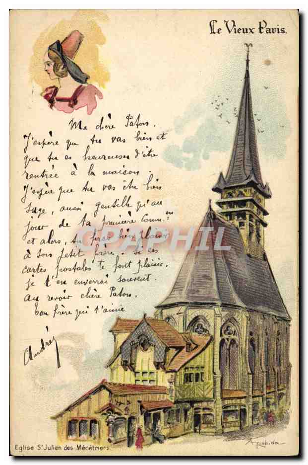 CPA Fantaisie Illustrateur Le Vieux Paris Eglise St Julien des Menestriers 