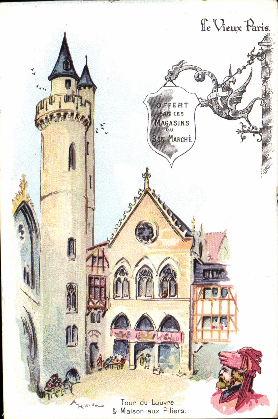 CPA Fantaisie Illustrateur Le Vieux Paris Tour du Louvre et Maison aux piliers 
