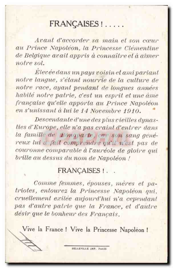 Princesse Clémentine de Belgique — Portrait en robe de soirée — Belleville Imp. Paris — Achterkant