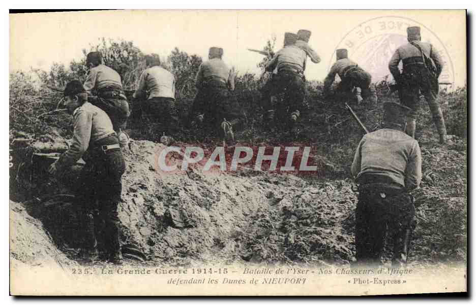 Bataille de l'Yser - Nos Chasseurs d'Afrique défendant les Dunes de NIEUPORT — Phot-Express