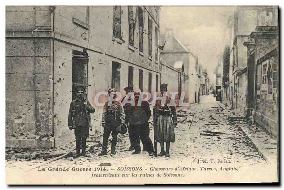 Soissons — Chasseurs d'Afrique, Turken, Engländer, brüderlich auf den Ruinen von Soissons — J. M. T. Paris