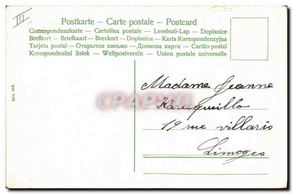 Femme tenant deux enfants — devant une maison en briques et lierre — éditeur CPAPHIL, série 346 — Rückseite