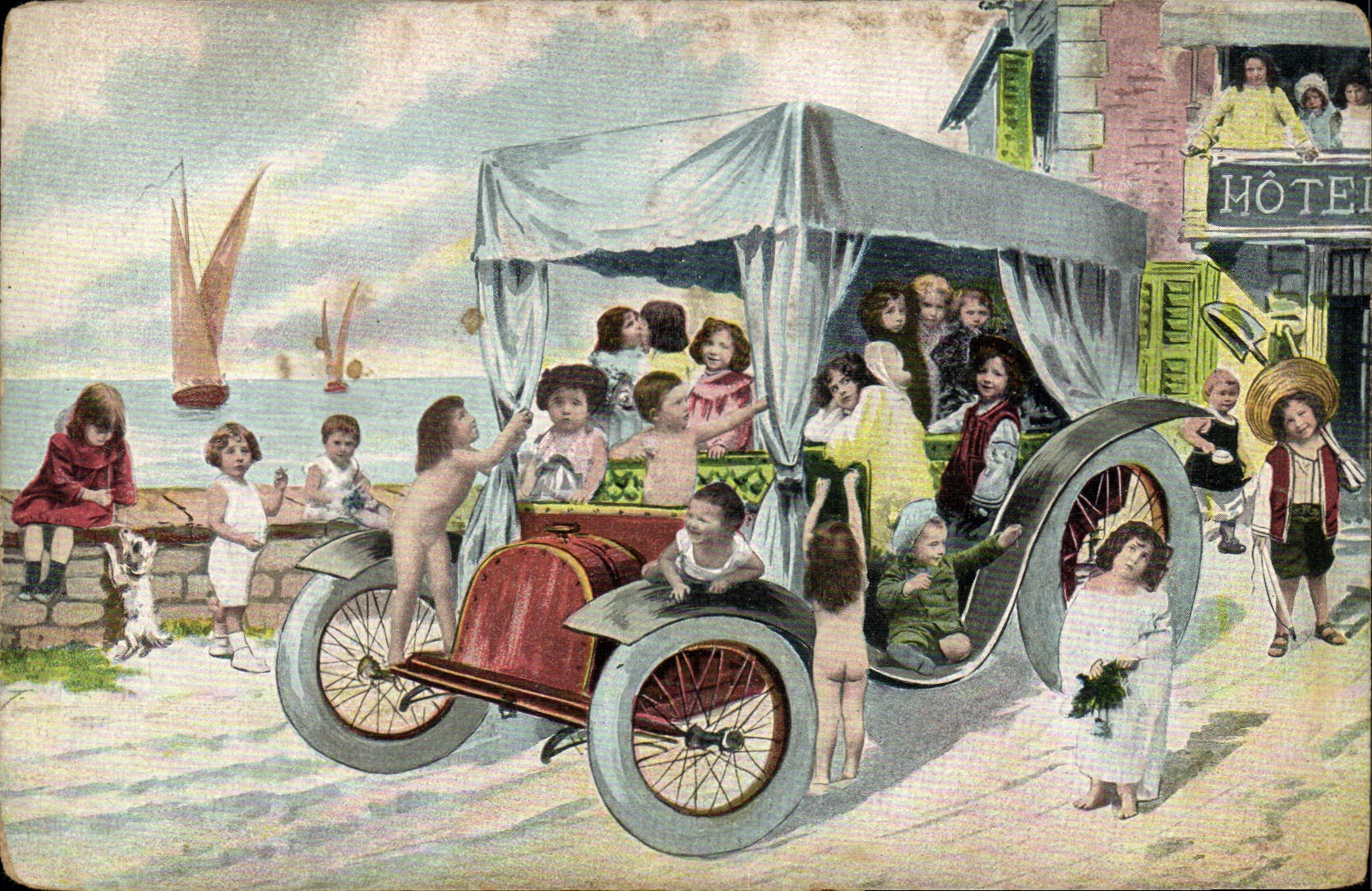 CPA Fantaisie Enfants Bebe Automobile 
