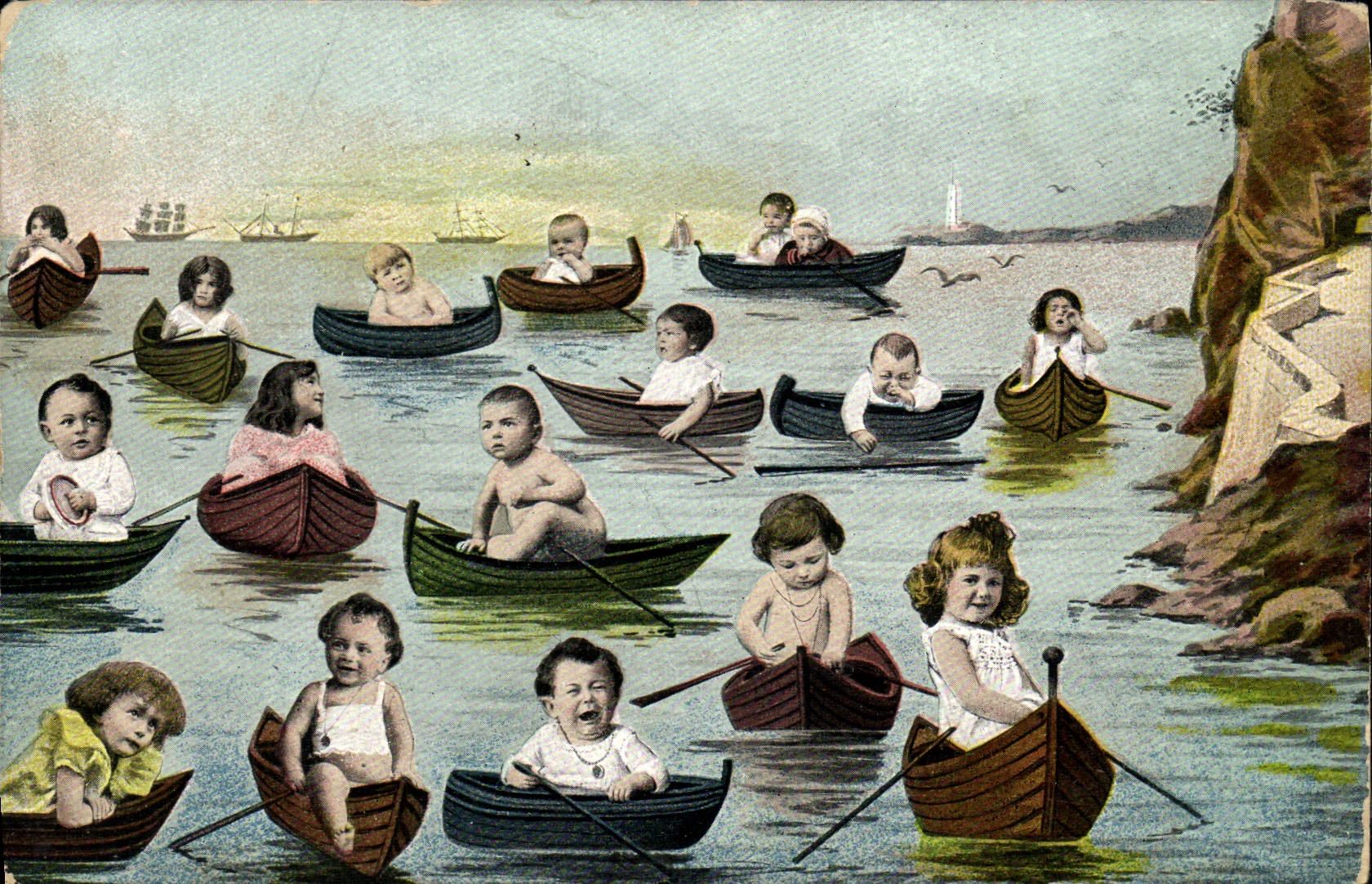 CPA Fantaisie Enfants Bebe Bateaux