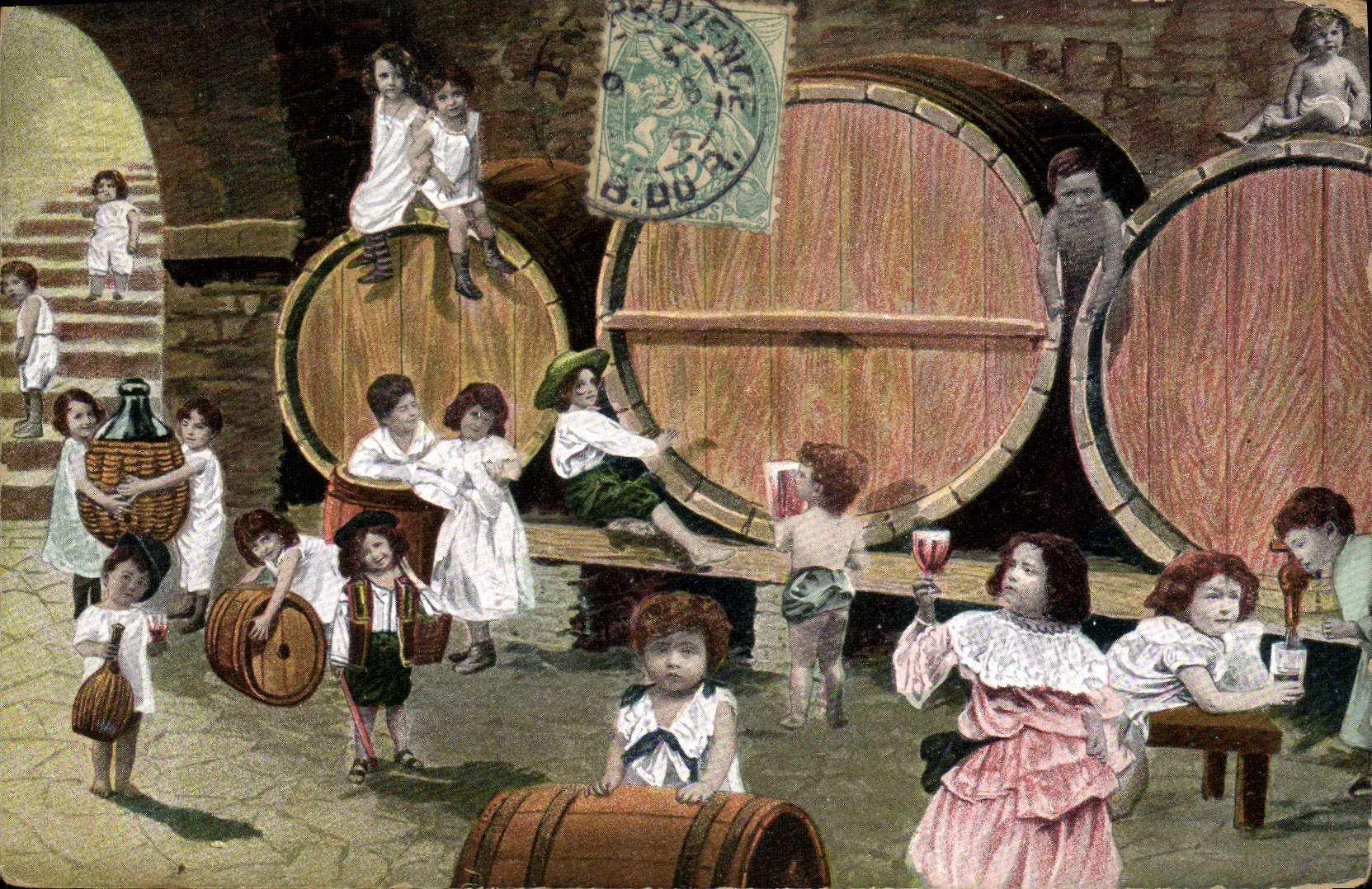 CPA Fantaisie Enfants Bebe Tonneau