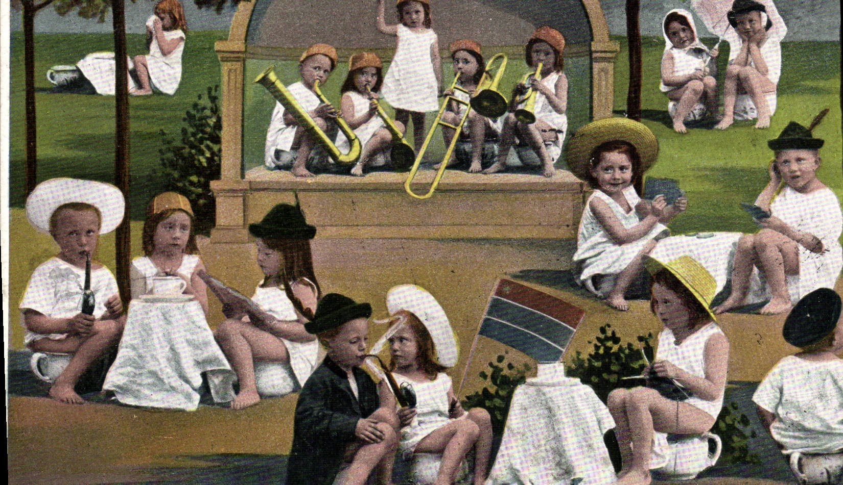 CPA Fantaisie Enfants Bebe Trombone 