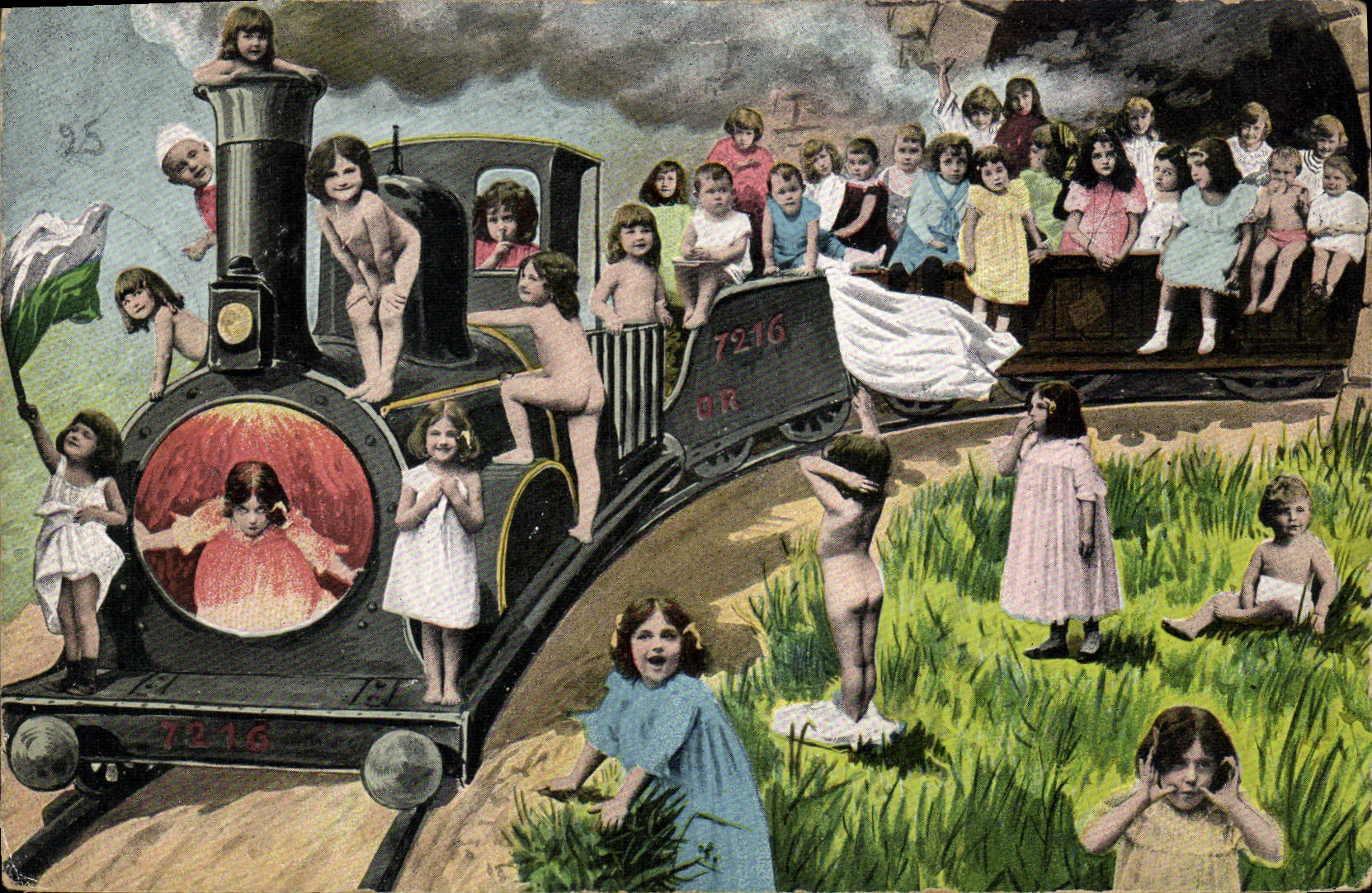 CPA Fantaisie Enfants Bebe Train 