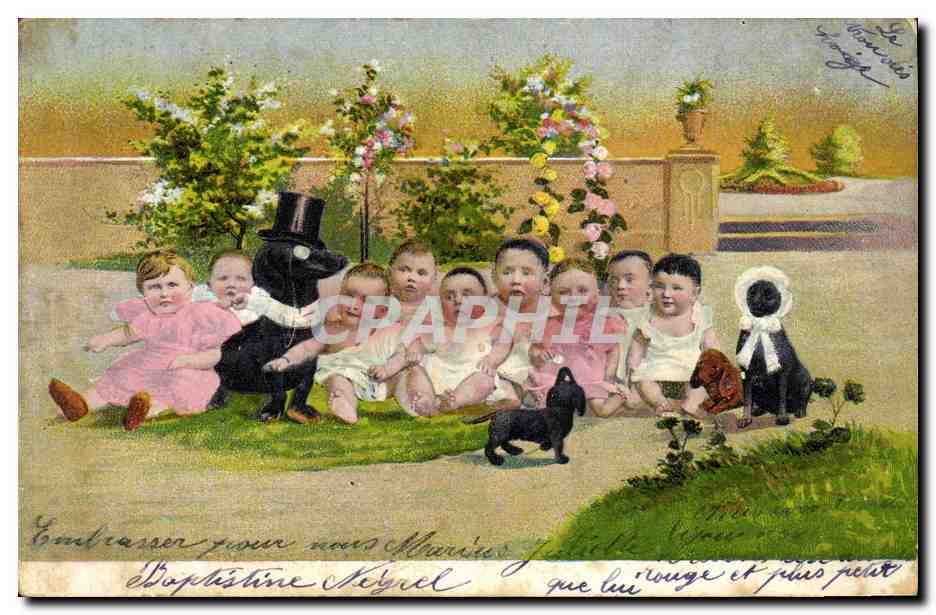 CPA Fantaisie Enfants Bebe Chien