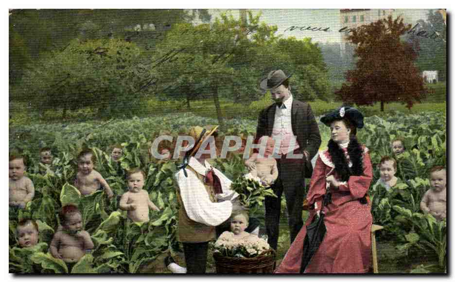 Familie mit Kindern im Garten — Serie 346 — Verlag unbekannt