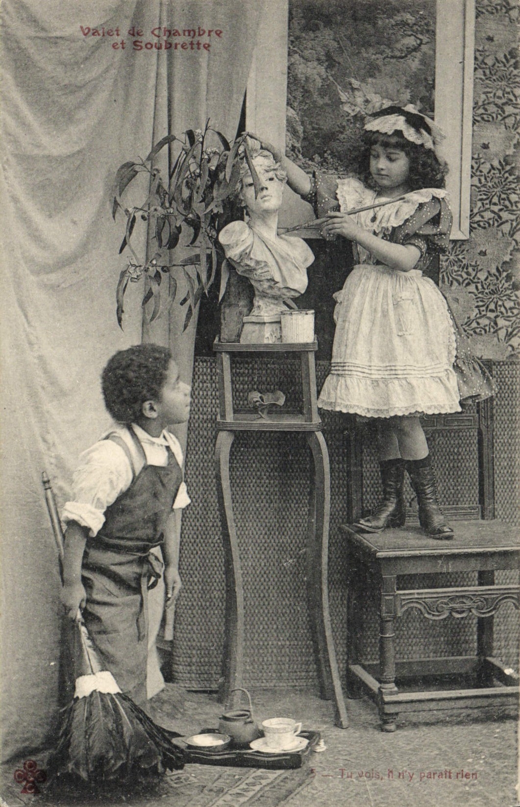 CPA Negre Enfant noir Valet de chambre et soubrette 