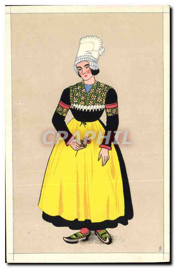 CPA Folklore Basse Auvergne Jeune fille du canton de Pontgibaud 1842