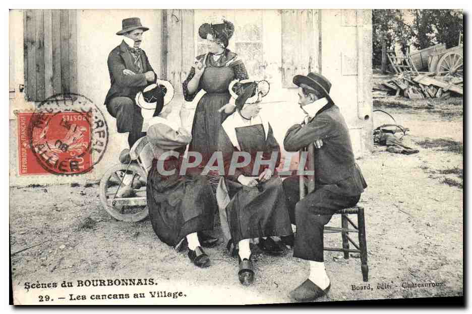 CPA Folklore Scenes du Bourbonnais Les cancans du village