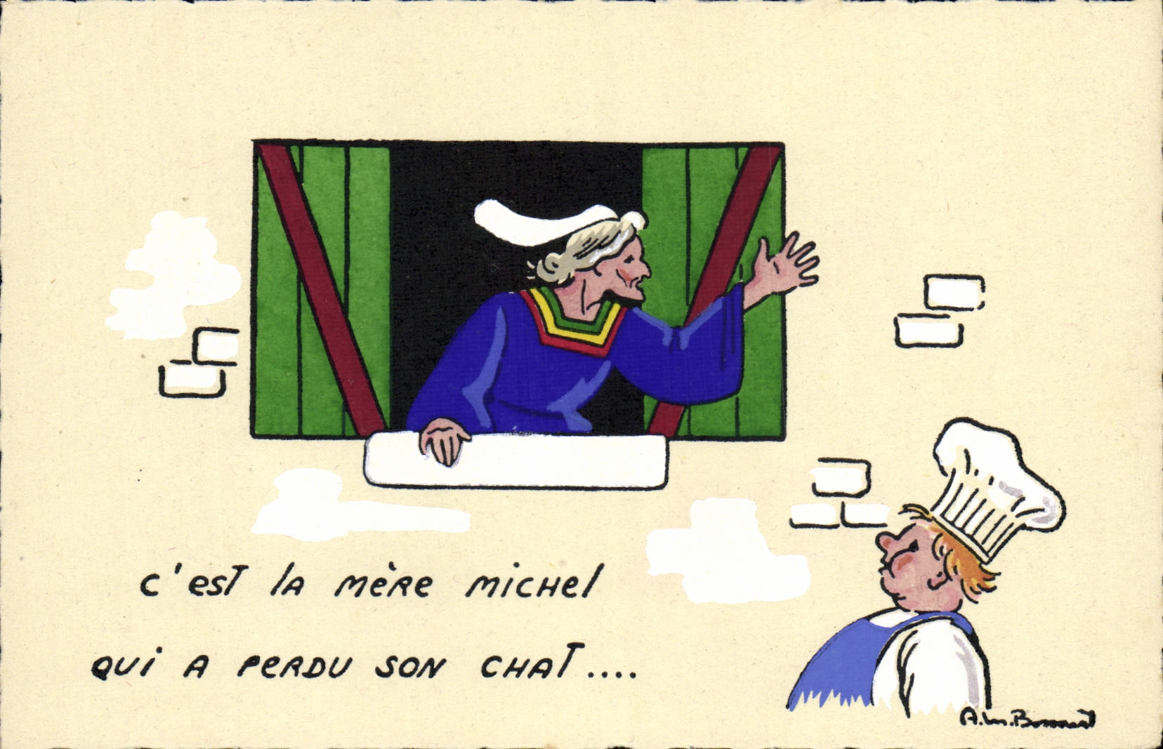 CPA Fantaisie Illustrateur Bossaert C'est la mere Michel qui a perdu son chat 
