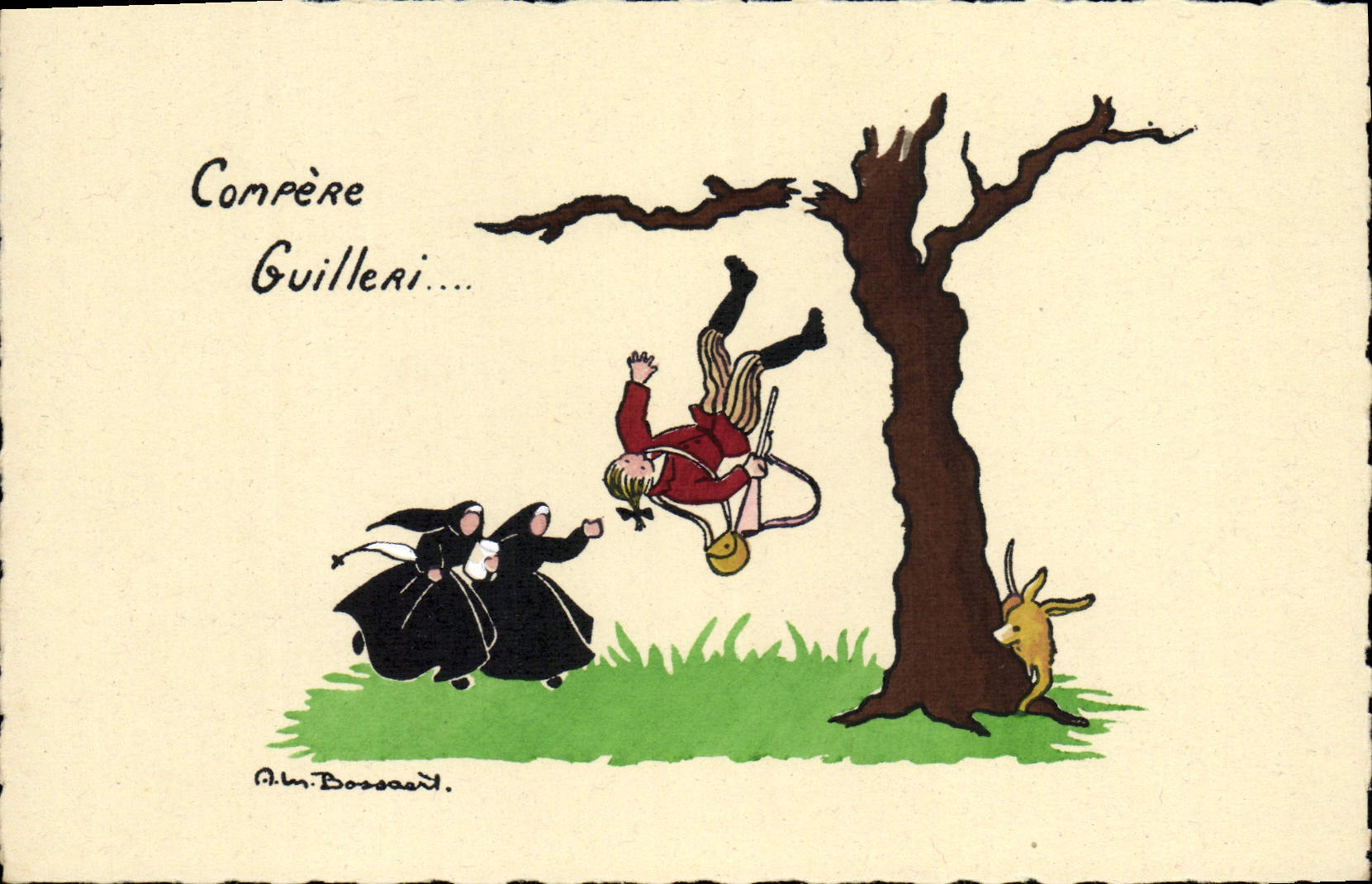 CPA Fantaisie Illustrateur Bossaert Compere Guilleri Chasse Chasseur