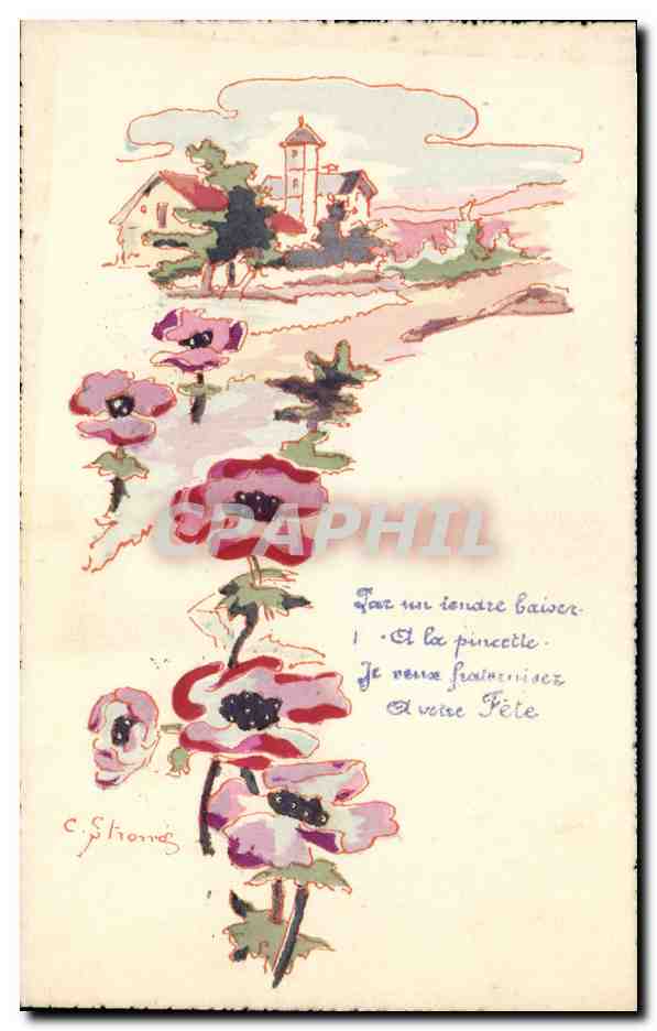 CPA Fantaisie Illustrateur (dessin a la main) Fleurs 