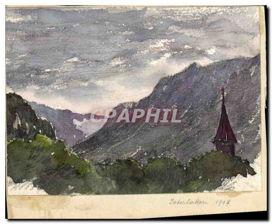 Dessin Fantaisie Illustrateur (dessin a la main) Interlaken 1907 Suisse 