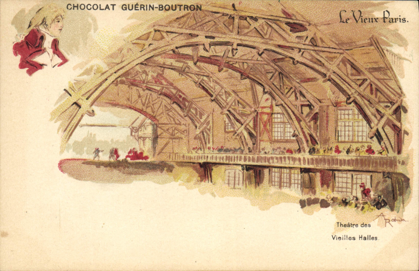 CPA Fantaisie Illustrateur Le Vieux Paris Theatre des Vieilles Halles 