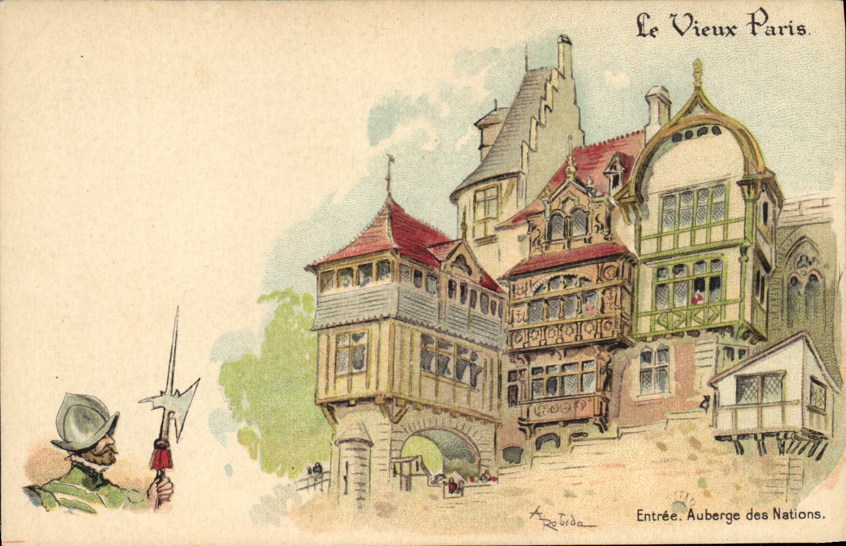 CPA Fantaisie Illustrateur Le Vieux Paris Entree Auberge des Nations 