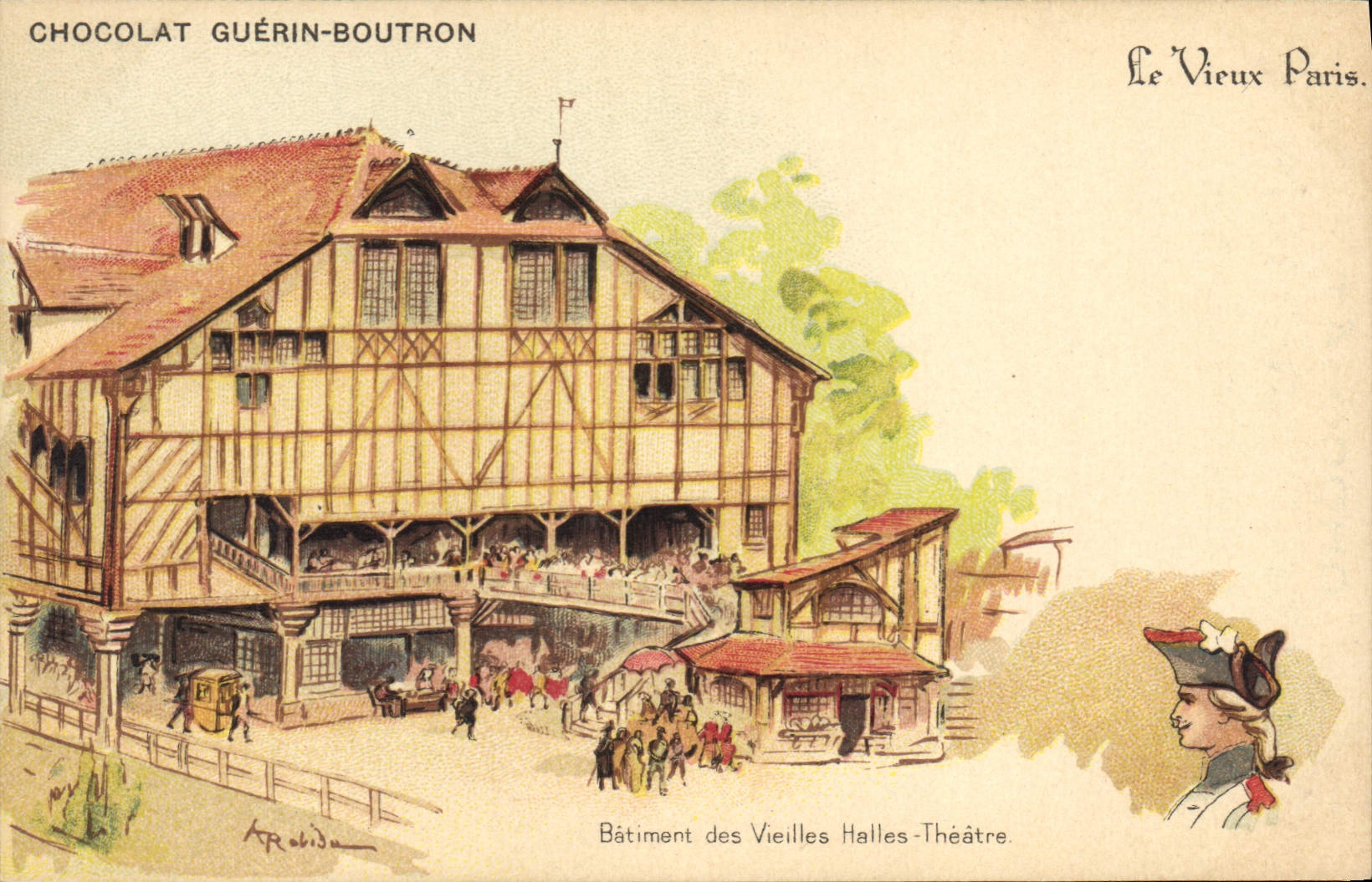 CPA Fantaisie Illustrateur Le Vieux Paris Batiment des Vieilles Halles Theatre 