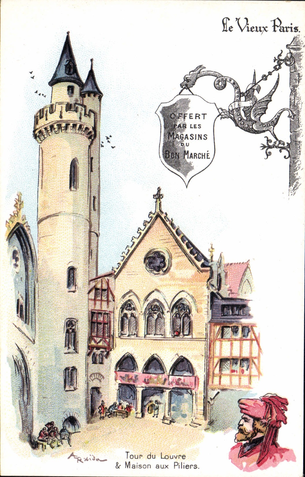 CPA Fantaisie Illustrateur Le Vieux Paris Tour du Louvre et maison aux Piliers 