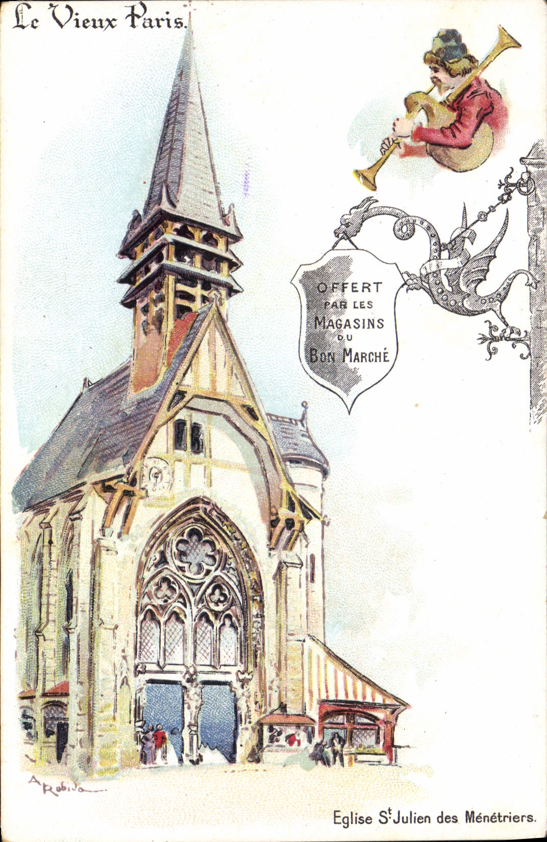 CPA Fantaisie Illustrateur Le Vieux Paris Eglise St Julien des Menetriers 