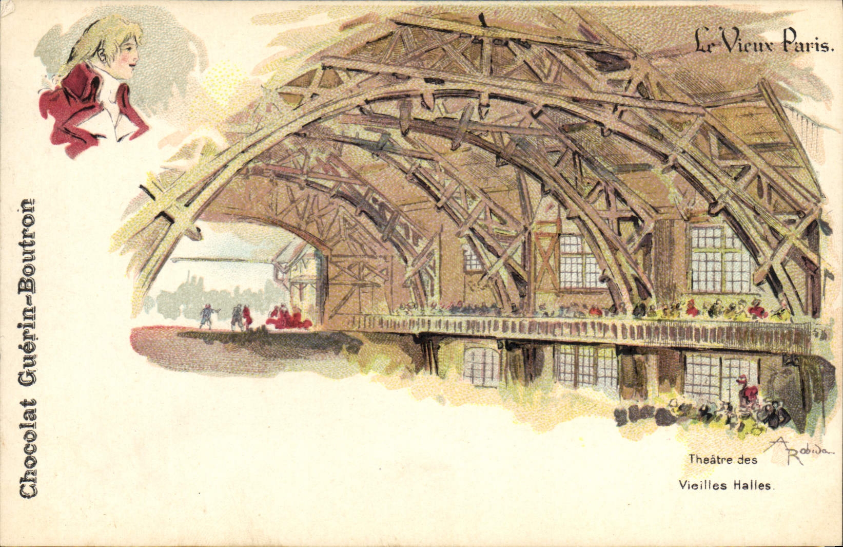 CPA Fantaisie Illustrateur Le Vieux Paris Theatre des Vieilles Halles 
