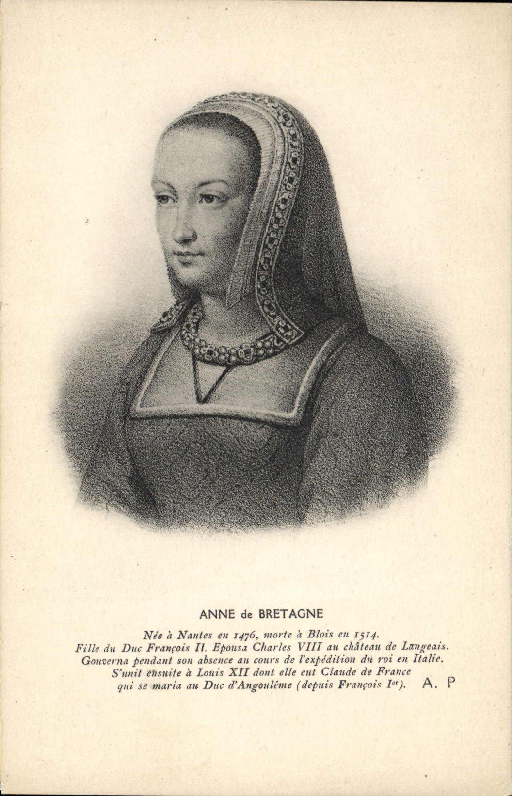Anne de Bretagne — Portrait gravé — A. P.