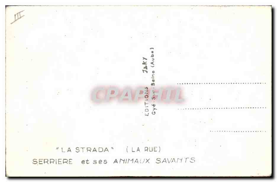 CPA Chat Chats Chaton La Strada (La Rue) Serriere et ses animaux savants  — Rückseite