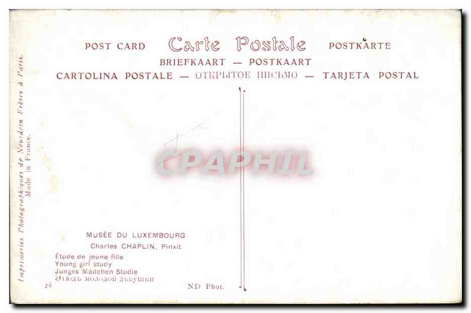 CPA Chat Chats Chaton Musee du Luxembourg Charles Chaplin Etude de jeune fille  — Rückseite