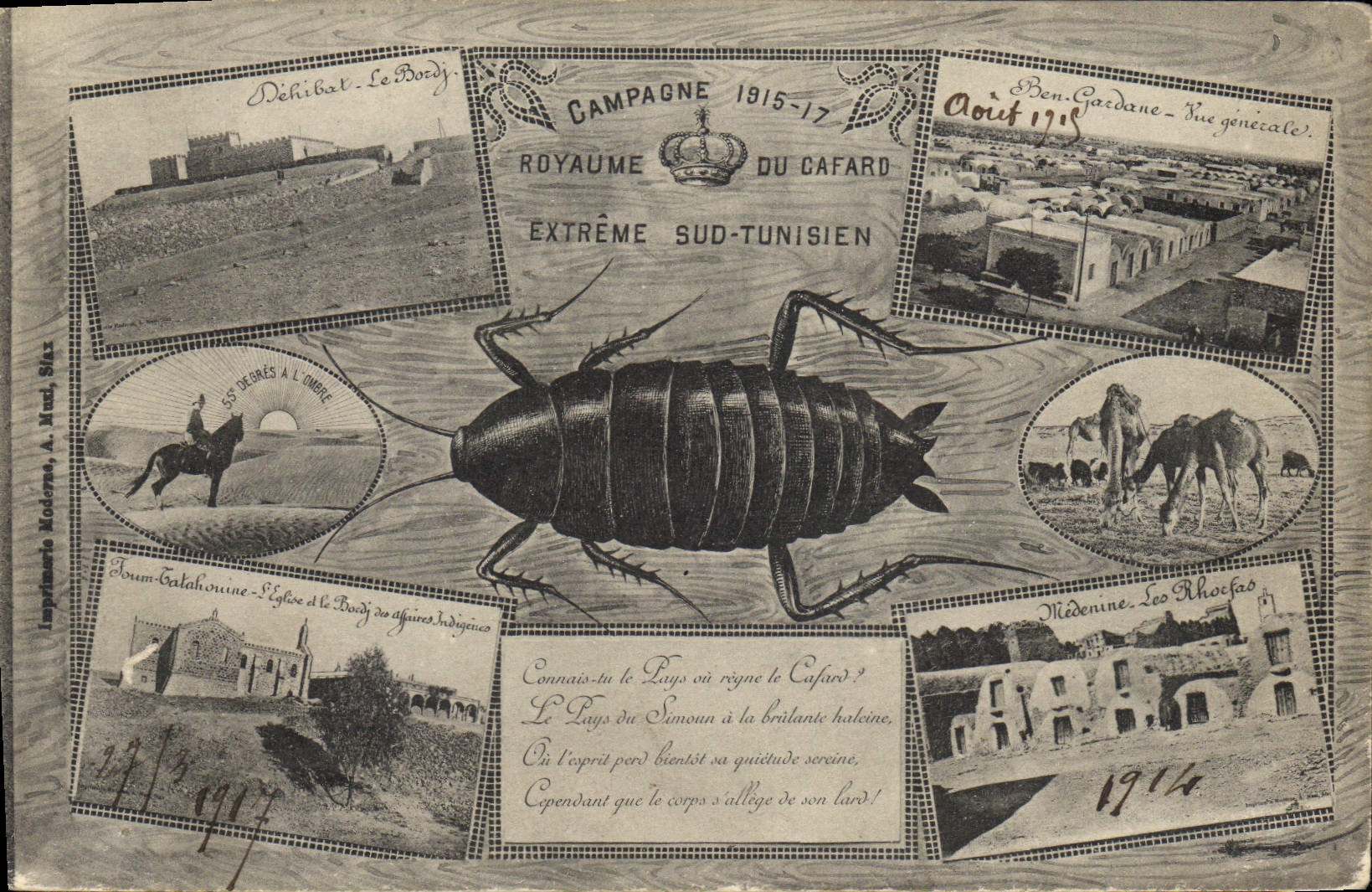 CPA Militaria Campagne 1915 1917 Royaume du cafard Extreme Sud Tunisien Maroc