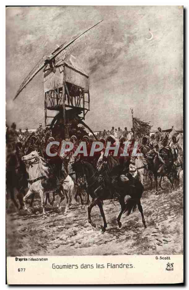 CPA Militaria L'Illustration Goumiers dans les Flandres Moulin a vent 
