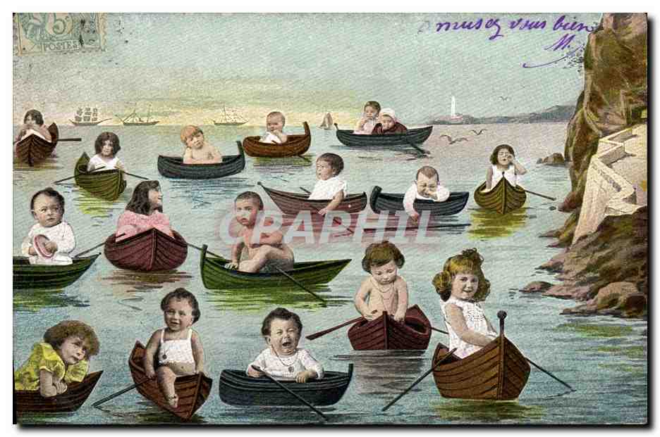 CPA Fantaisie Enfant Bebe Bateaux Barques 
