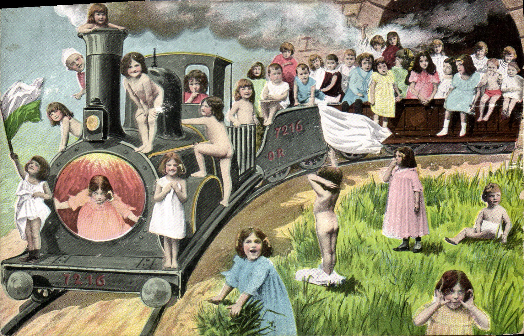 Kinder, die auf einem Zug spielen — Serie 7216 — Universal Postal Union