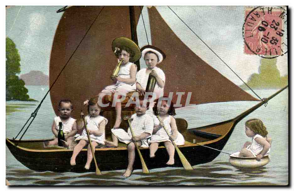 CPA Fantaisie Enfant Bebe Bateau