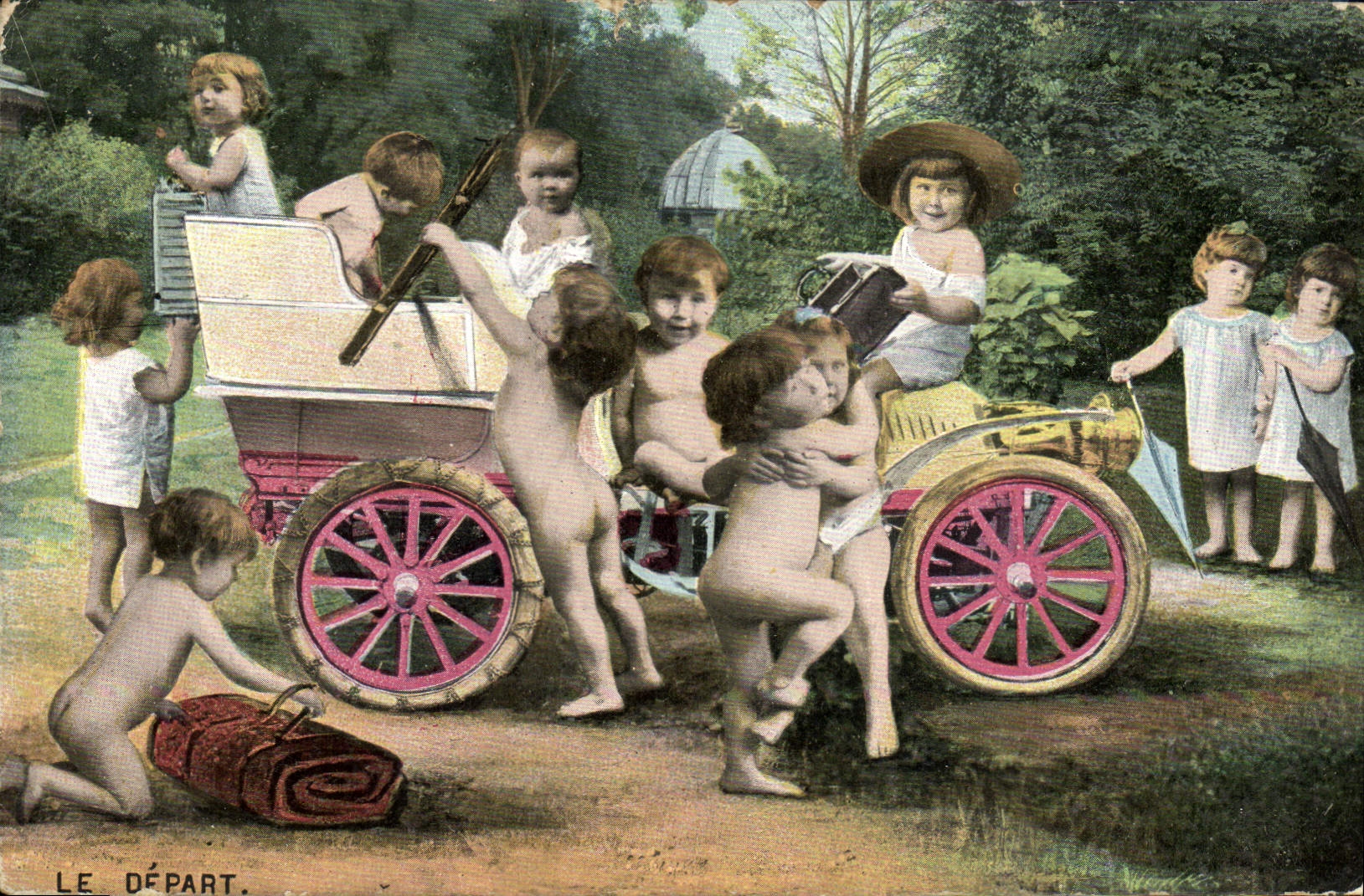 CPA Fantaisie Enfant Bebe Automobile