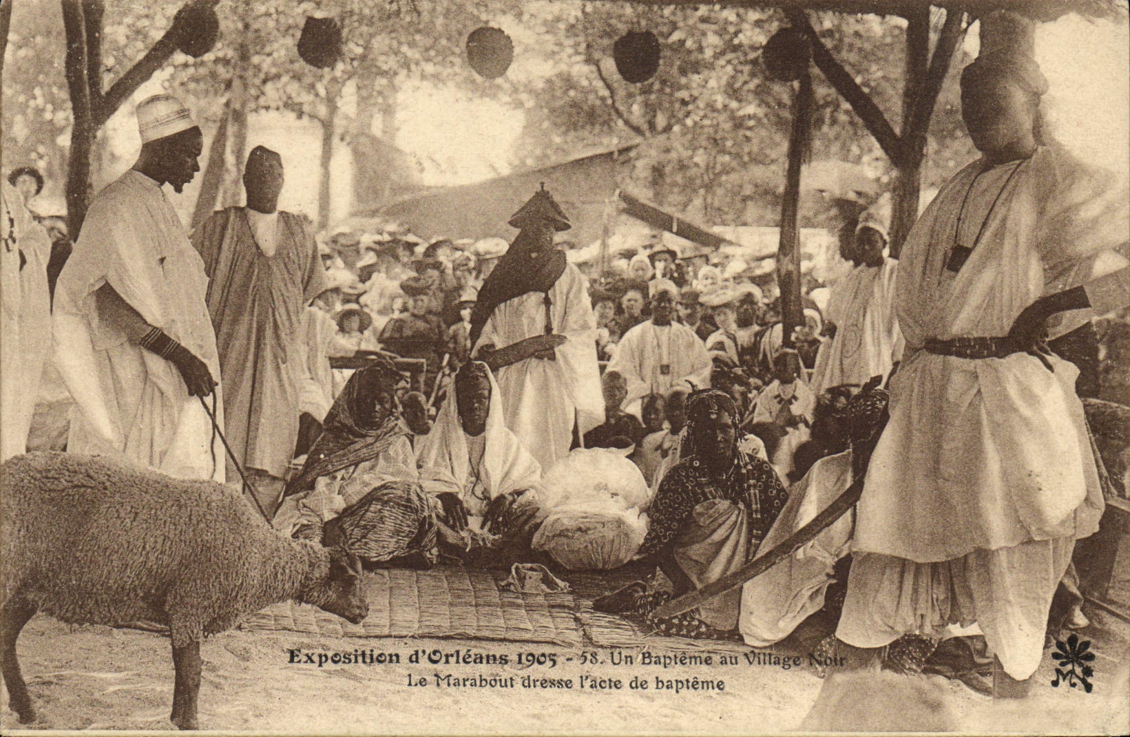 Exposition d'Orléans 1905 — 58. Un Bapteme au Village Noir — Le Marabout dresse l'acte de baptême