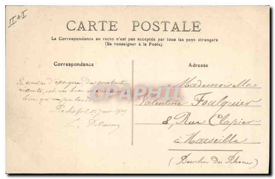 CPA Banque Caisse d'Epargne La rue Thiers Rocherfort sur Mer  — Rückseite