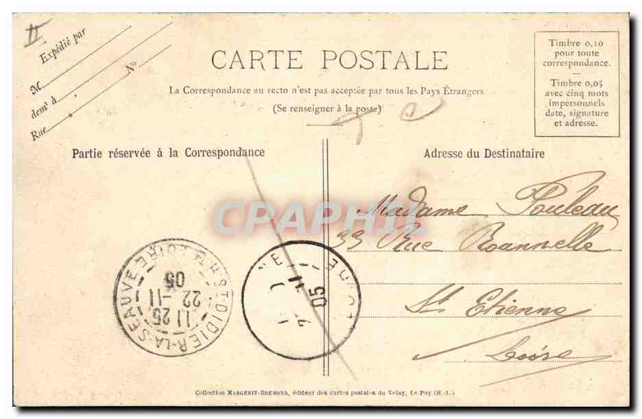 CPA Folklore Auvergne La bourree Le Velay — Rückseite