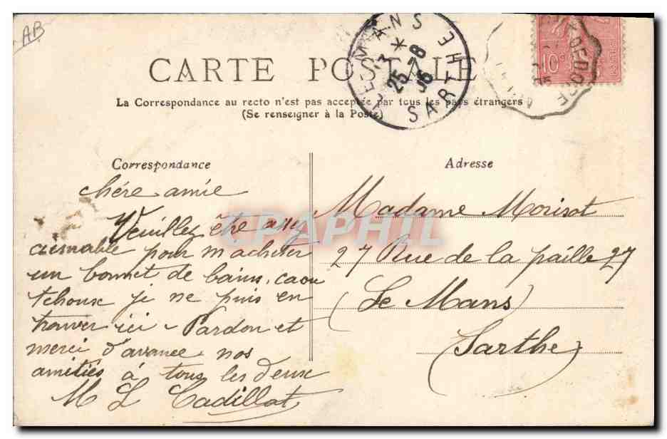 CPA Folklore Auvergne Type de paysanne de Vix sur Cere — Verso