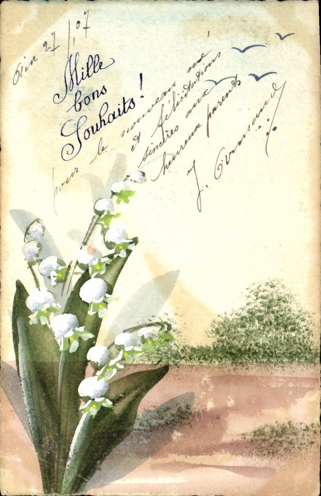 CPA Dessin a la main Fleurs Muguet